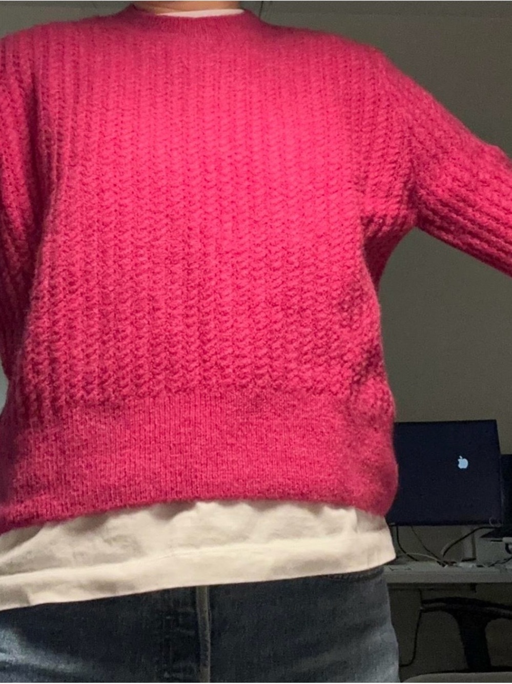 Mango Textured Crewneck Sweater in Deep Raspberry - Picture 3 of 3